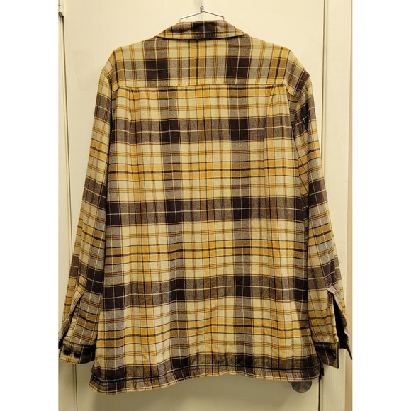 L.L. Bean flannel yellow and brown Button Up sherpa fleece line men's size large - Picture 2 of 9